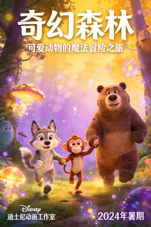 动画电影《奇幻森林》海报 - 可爱动物在魔法森林中冒险