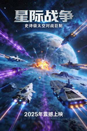 科幻大片《星际战争》海报 - 太空舰队与外星星球战斗
