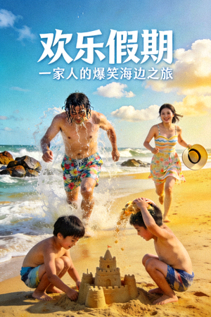 喜剧电影《欢乐假期》海报 - 一家人在海边度假搞笑场景